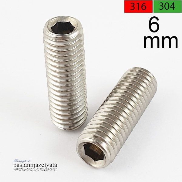 6mm Paslanmaz Setskur  DIN916 A4 AISI 316 KALİTE - 6x40