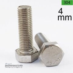 M4 A2-70 Paslanmaz Civata - DIN 933 Altıköşe Başlı Tam Diş