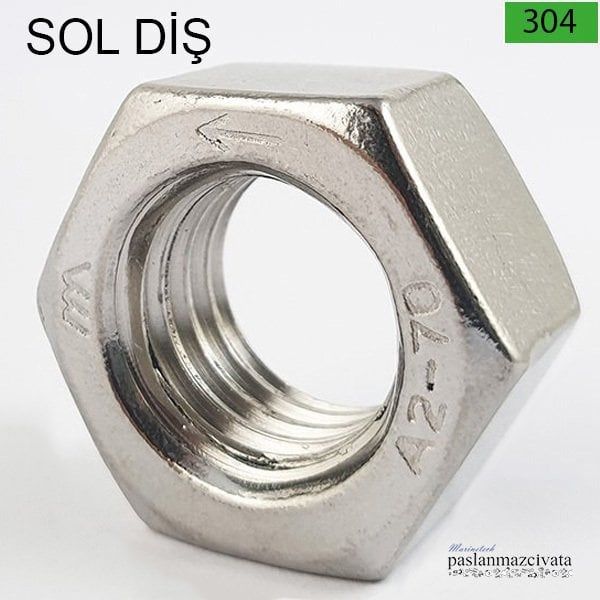 Paslanmaz Sol Diş Somun DIN934S M 20