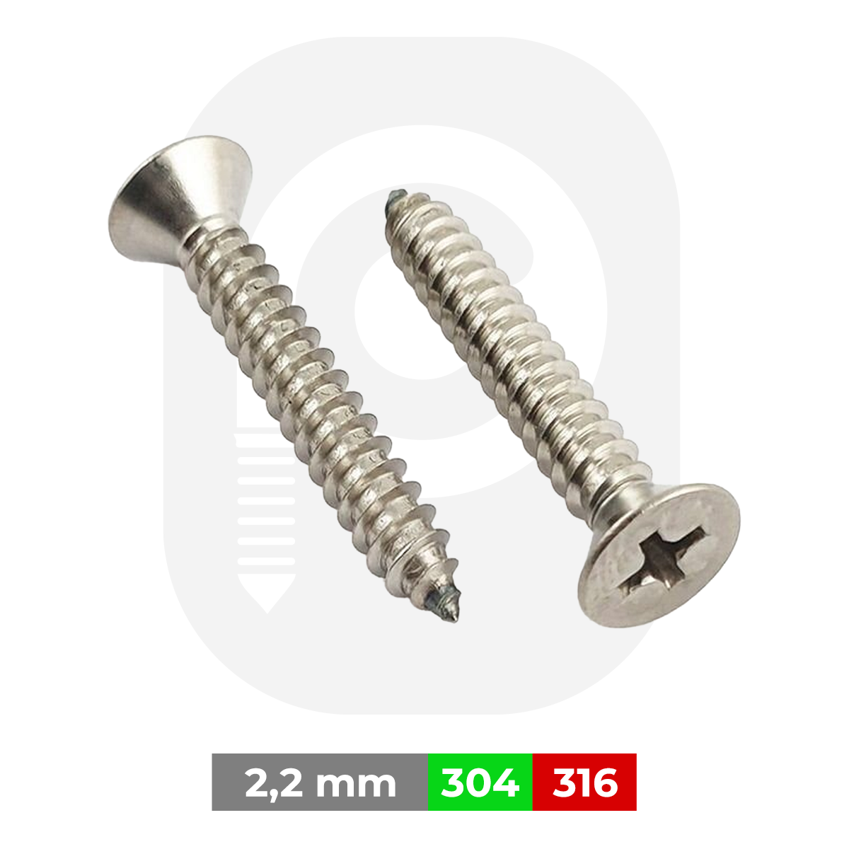 2,2 mm Paslanmaz (YHB) Saç Vidası (DIN7982)