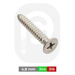 4,8 mm Paslanmaz (YHB) Saç Vidası (DIN 7982) A2 AISI 304 KALİTE - 4,8x22