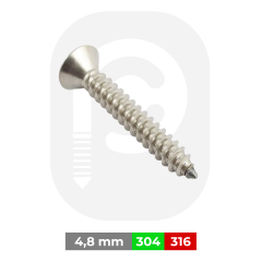 4,8 mm Paslanmaz (YHB) Saç Vidası (DIN 7982) A2 AISI 304 KALİTE - 4,8x22