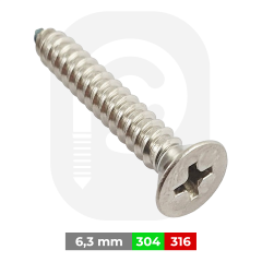 6,3 mm Paslanmaz (YHB) Saç Vidası (DIN 7982)