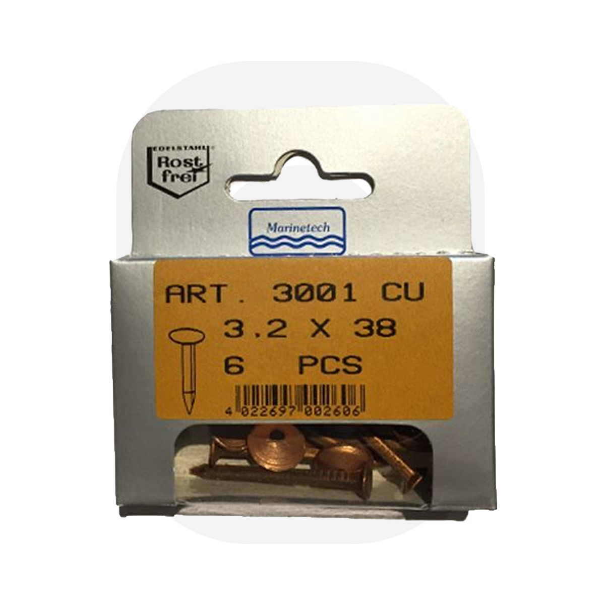 3,2 x 38 mm Bakır Çivi Pullu (6 Adet)