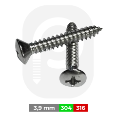 3,9 mm Paslanmaz (YMB) Baş Saç Vidası (DIN 7983)