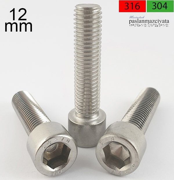M12 Paslanmaz İmbus Civata Çeşitleri DIN912 A4 AISI 316 KALİTE - 12x40