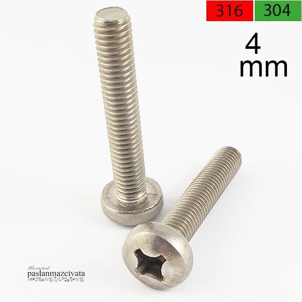 M4 Paslanmaz Yıldız Silindir Baş Vida  DIN7985 A4 AISI 316 KALİTE - 4x6