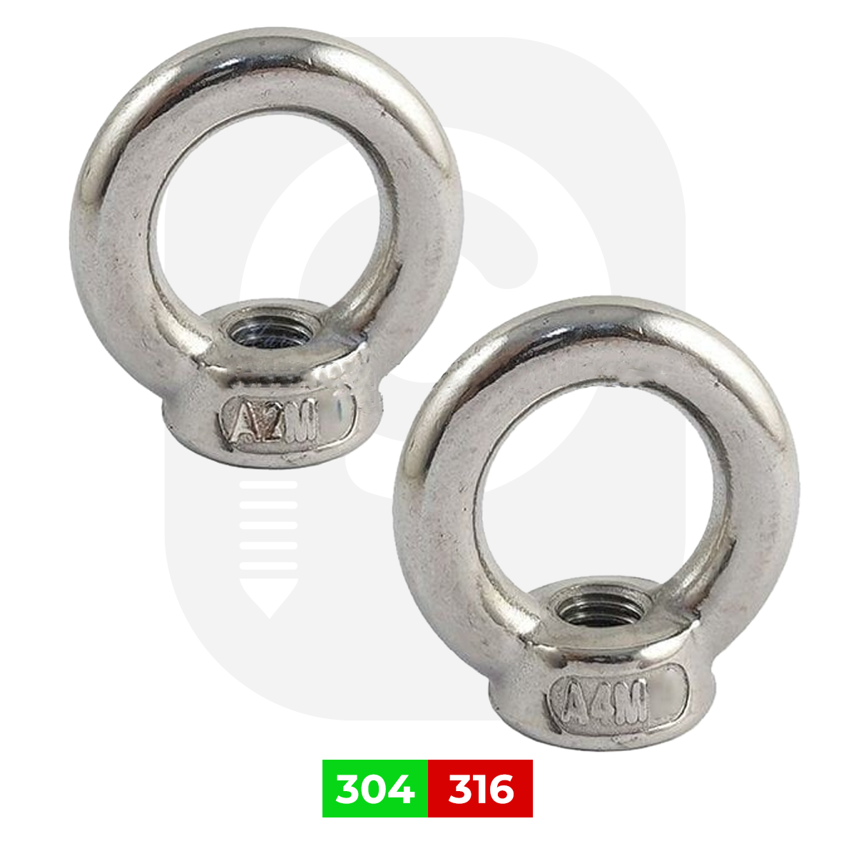 Paslanmaz Dişi Mapa - Halkalı Somun (DIN 582) A2 AISI 304 KALİTE - M 16