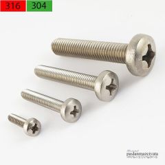 M6  Paslanmaz Yıldız Silindir Baş Vida  (DIN7985) A4 AISI 316 KALİTE - 6x10