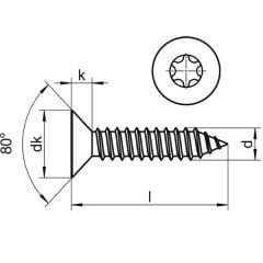 3,5mm Paslanmaz Torx HB Saç Vidası DIN7982TX