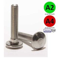 8 mm Paslanmaz Kasa Cıvatası 4 Köşe (DIN603) A4 AISI 316 KALİTE - 8x60