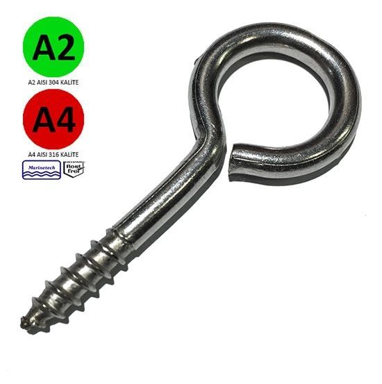 PASLANMAZ HALKA PİTON KANCA A2 AISI 304 KALİTE - 4x30
