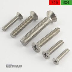 M8  Paslanmaz Yıldız Havşa Baş Vida (DIN 965) A2 AISI 304 KALİTE - 8x20