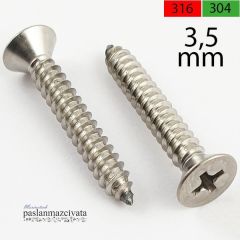 3,5 mm Paslanmaz (YHB) Saç Vidası DIN7982 A4 AISI 316 KALİTE - 3,5x9,5