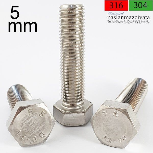 M5 Paslanmaz Civata DIN933 A4 AISI 316 KALİTE - 5x12