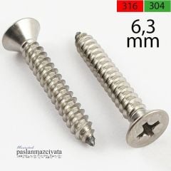 6,3 mm Paslanmaz (YHB) Saç Vidası DIN7982 A2 AISI 304 KALİTE - 6,3x25