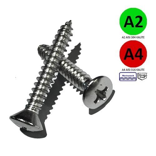 5,5 mm Paslanmaz (YMB) Baş Saç Vidası (DIN 7983) A2 AISI 304 KALİTE - 5,5x60