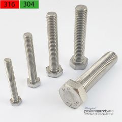 M12 Paslanmaz Civata Altıköşe Başlı (DIN933/DIN931) A4 AISI 316 KALİTE - 12x65