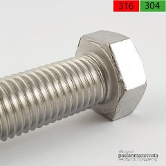 M12 Paslanmaz Civata Altıköşe Başlı (DIN933/DIN931) A4 AISI 316 KALİTE - 12x65