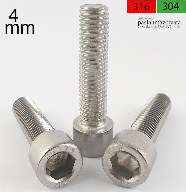 M4 Paslanmaz İmbus Civata  DIN912 A4 AISI 316 KALİTE - 4x10