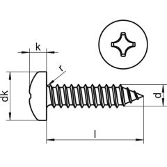 4.8 mm Paslanmaz (YSB) Saç Vidası (DIN7981) A2 AISI 304 KALİTE - 4,8x22