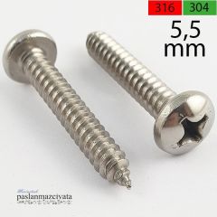 5,5 mm  Paslanmaz (YSB) Saç Vidası (DIN 7981) A4 AISI 316 KALİTE - 5,5x19