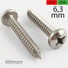 6,3 mm Paslanmaz (YSB) Saç Vidası (DIN 7981) A2 AISI 304 KALİTE - 6,3x22