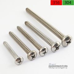 6,3 mm Paslanmaz (YSB) Saç Vidası (DIN 7981) A2 AISI 304 KALİTE - 6,3x22