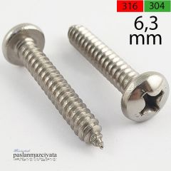 6,3mm  Paslanmaz (YSB) Saç Vidası DIN7981 A4 AISI 316 KALİTE - 6,3x90