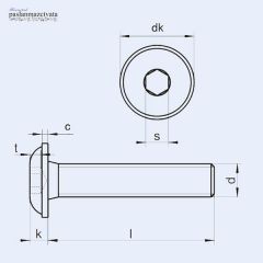 M4 Paslanmaz Pullu Bombe Baş İmbus  (ISO 7380-2) 4x8