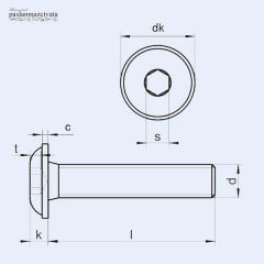 M5 Paslanmaz Pullu Bombe Baş İmbus  (ISO 7380-2) 5x8