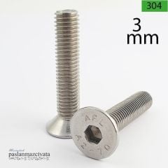 M3 Paslanmaz Havşa Baş İmbus Civata (DIN 7991) 3x12