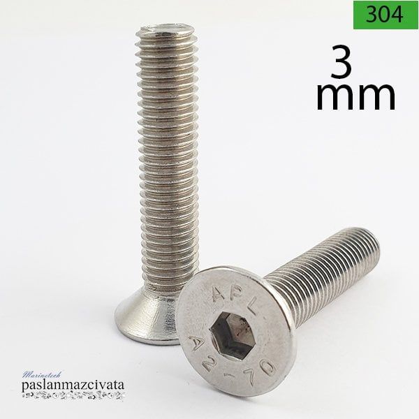 M3 Paslanmaz Havşa Baş İmbus Civata (DIN 7991) 3x16