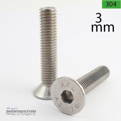 M3 Paslanmaz Havşa Baş İmbus Civata (DIN 7991) 3x5