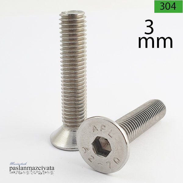 M3 Paslanmaz Havşa Baş İmbus Civata (DIN 7991) 3x8