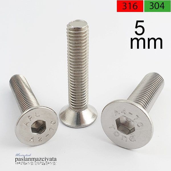 M5 Paslanmaz Havşa Baş İmbus DIN7991 A4 AISI 316 KALİTE - 5x16