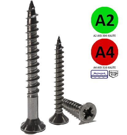 4mm Paslanmaz (YHB) Ahşap Vidası DIN7505 A4 AISI 316 KALİTE - 4x80