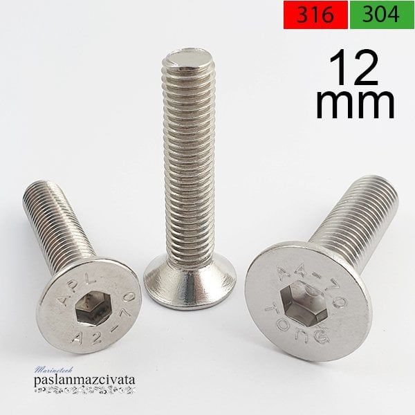 M12 Paslanmaz Havşa Baş İmbus DIN7991 A2 AISI 304 KALİTE - 12x120